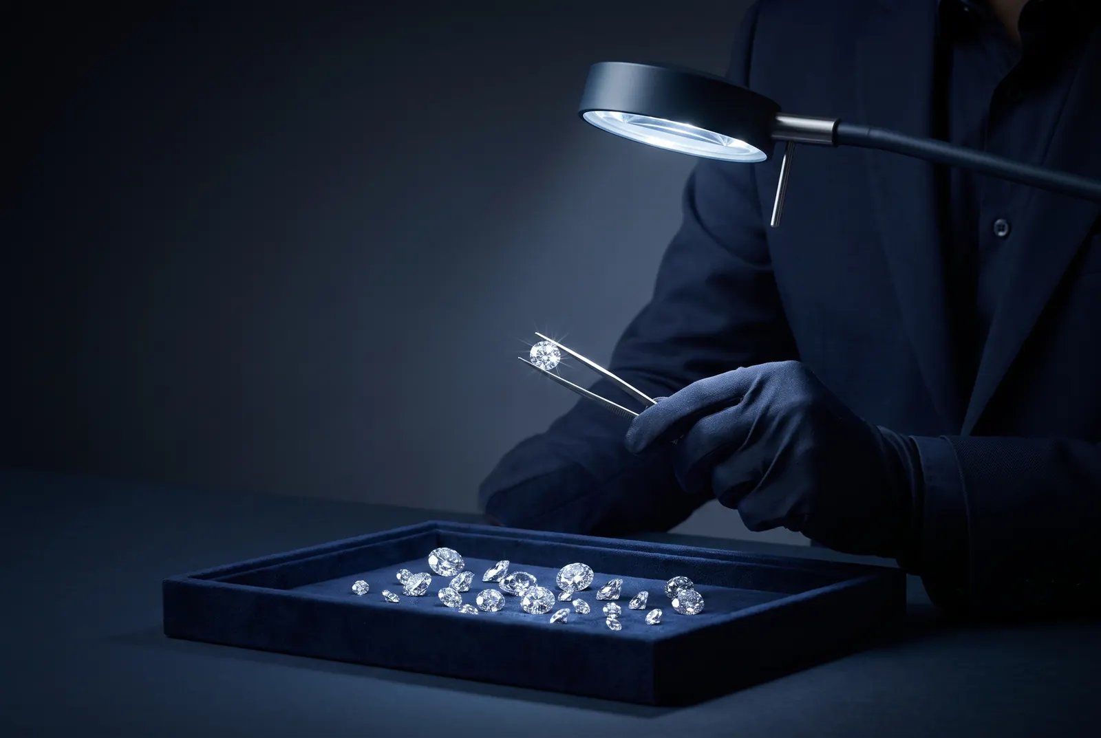 A gemologist examining a diamond